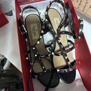 Valentino Black and Gold RockStudded 60mm Sandals
